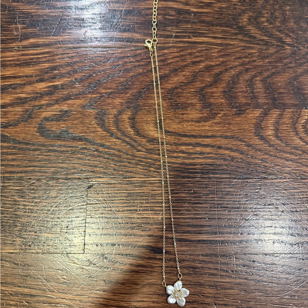 Macy's Gold Necklace with White Flower Pendant